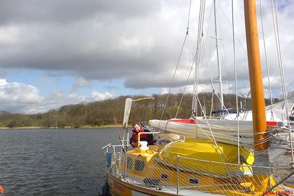 Junk rigged sailboat with south atlantic self steering windvane S 301b